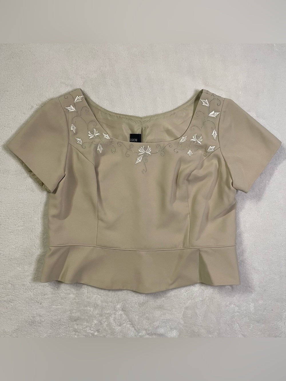 Passion brand Beige Embellished Neckline Top size L